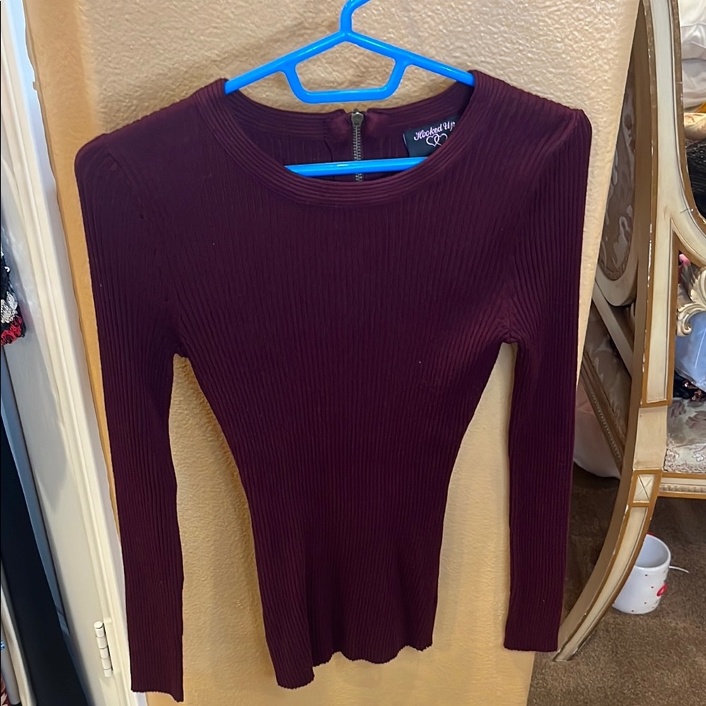 Forever 21 Burgundy Ribbed Long Sleeve Sweater